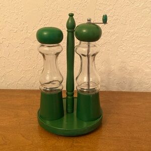 Vintage mid century modern wooden salt shaker and pepper grinder